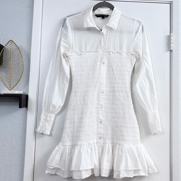 Veronica Beard Dresses & Skirts - Veronica Beard White Kelsey Ruffled Smocked Mini Dress Size Small